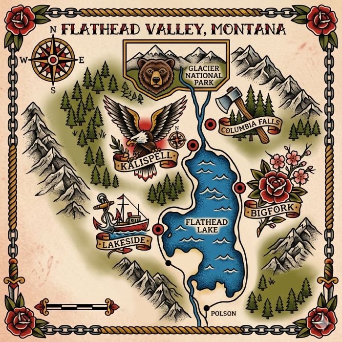 Professional custom tattoos & expert cover-ups delivered to special locations, private sessions, and events in Kalispell, Whitefish, Bigfork, Columbia Falls and the greater Flathead Valley of Montana.